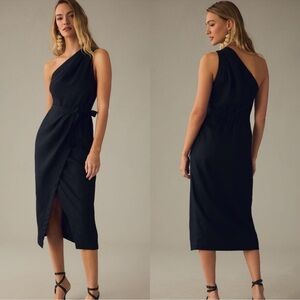 By Anthropologie One-Shoulder Linen Dress SZ 12 wedding date night vacation sexy